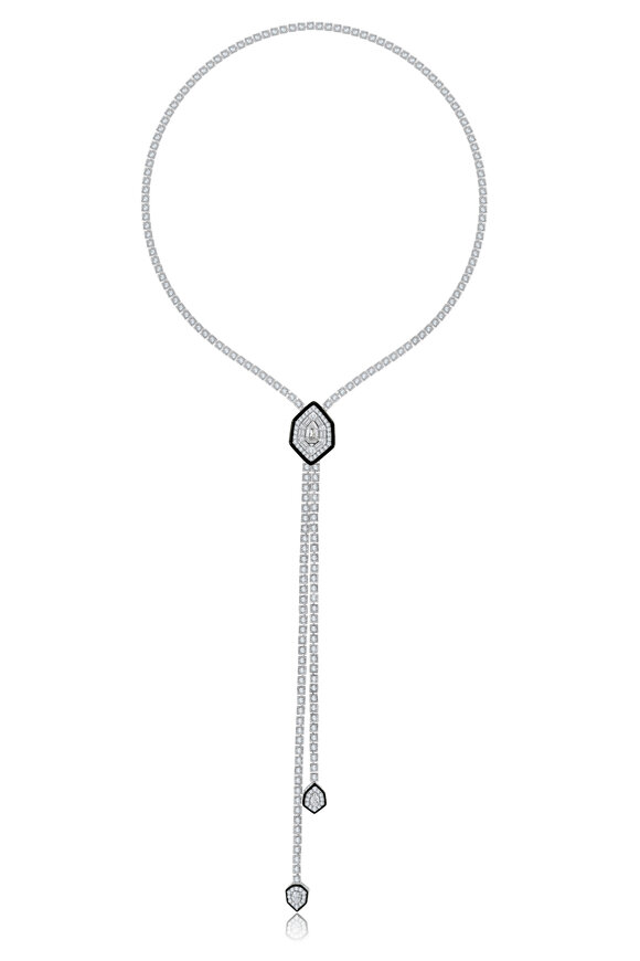 Sutra - 18K White Gold Diamond & Black Ceramic Necklace 