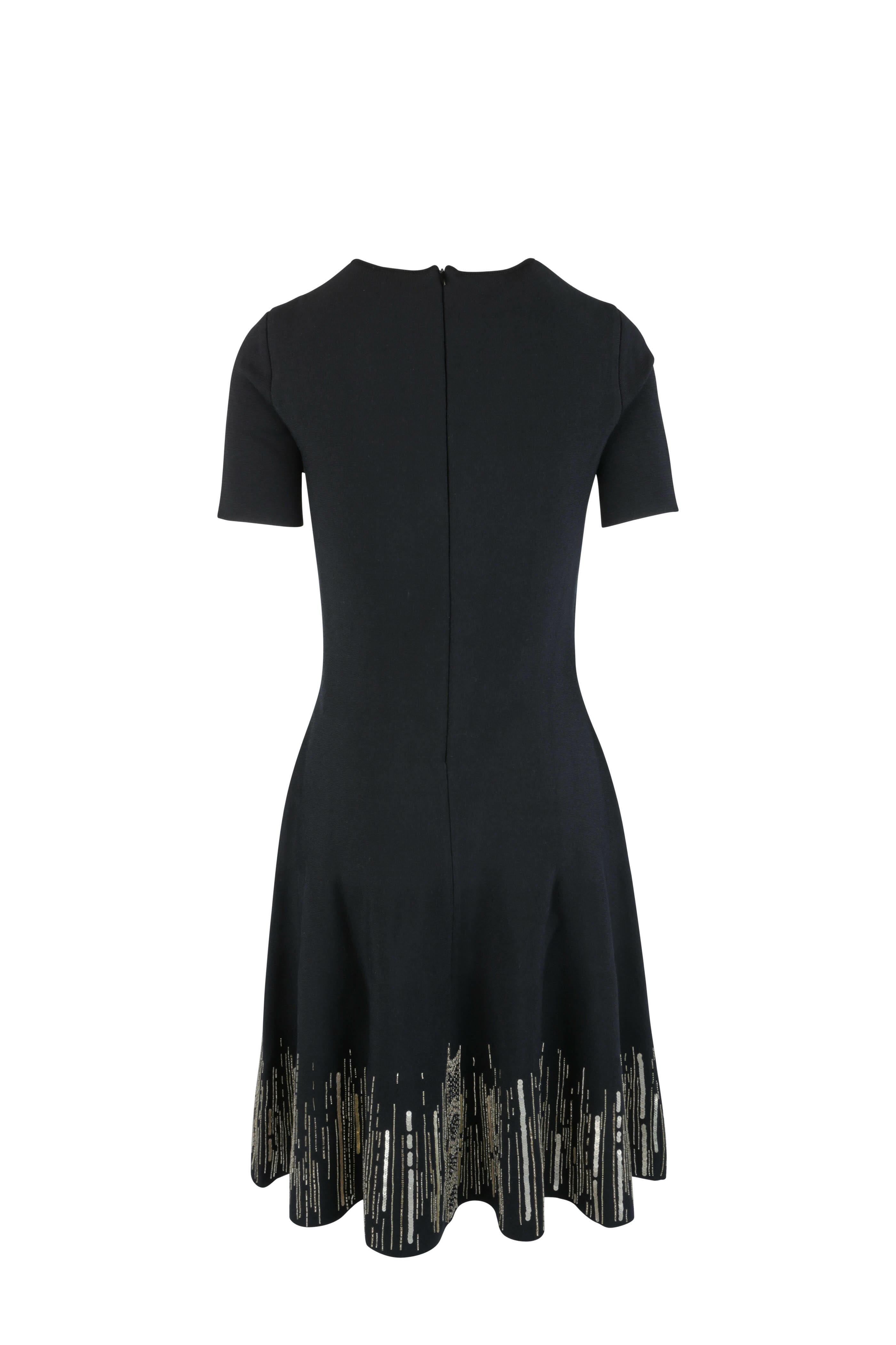 Oscar de la Renta - Black & Gold Embroidered Knit Dress