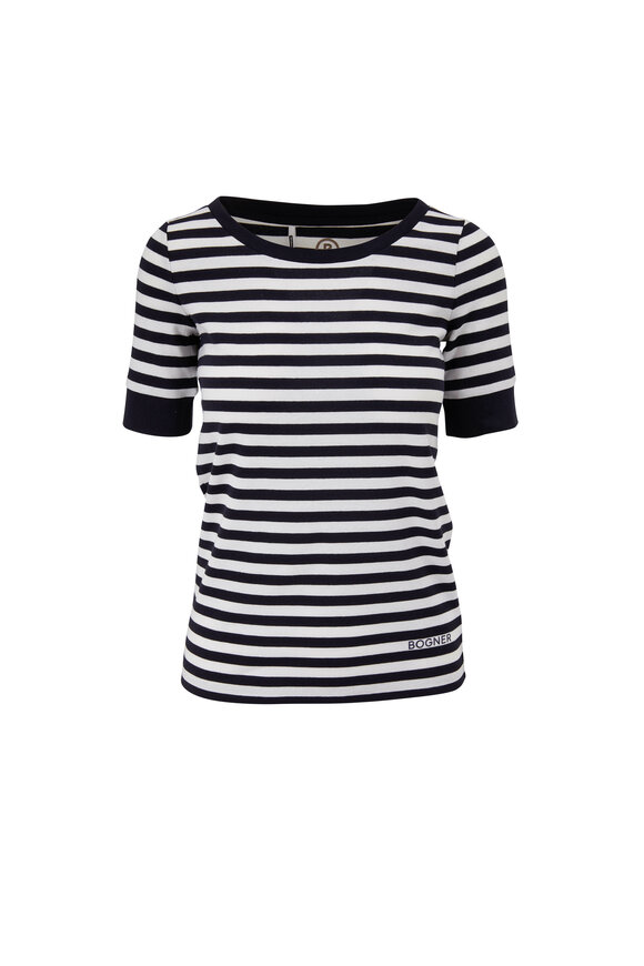 Bogner - Jackie Navy & White Stripe Ribbed Cotton T-Shirt