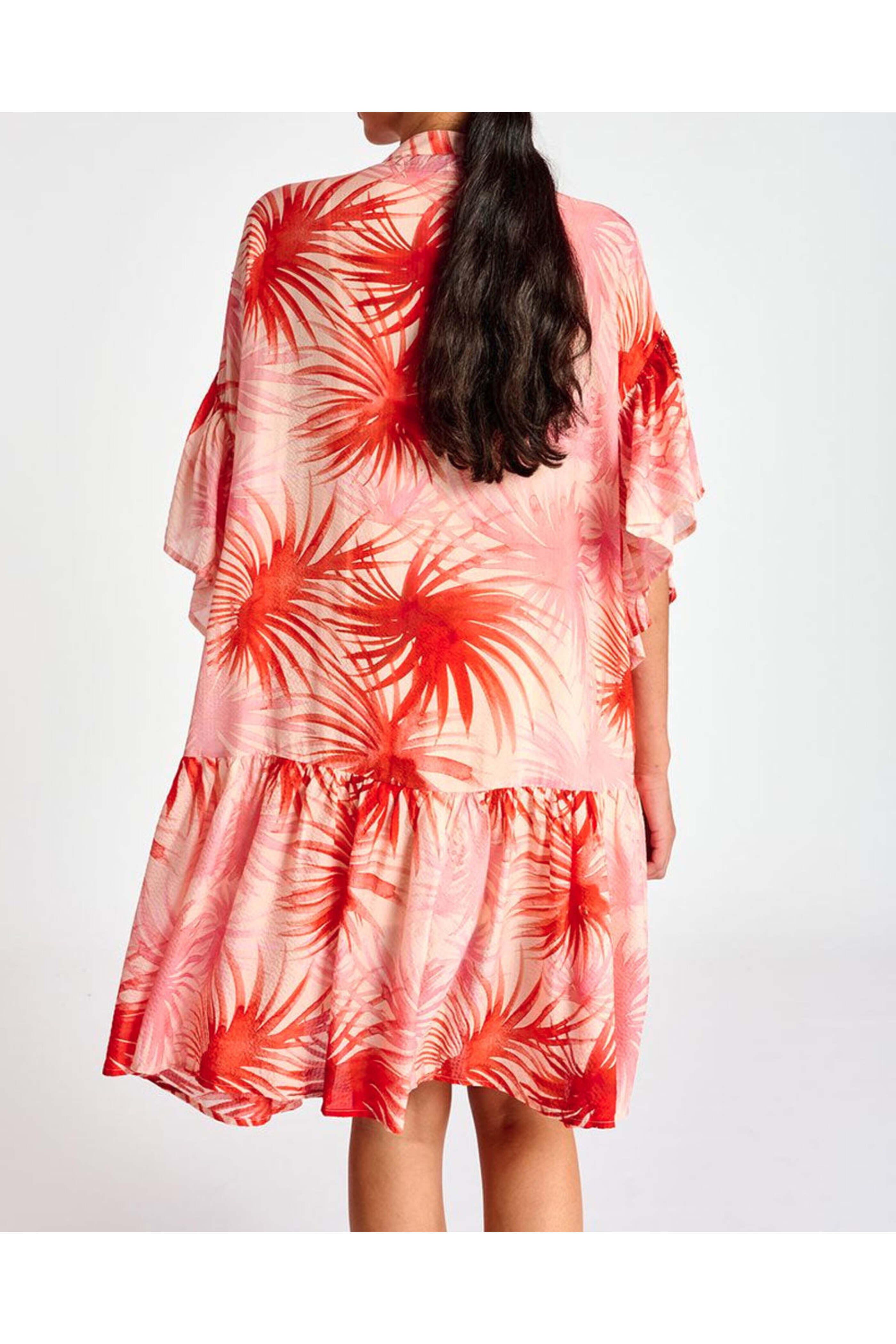 open lace back dress Amberliss Leaf Print High-Neck Dress