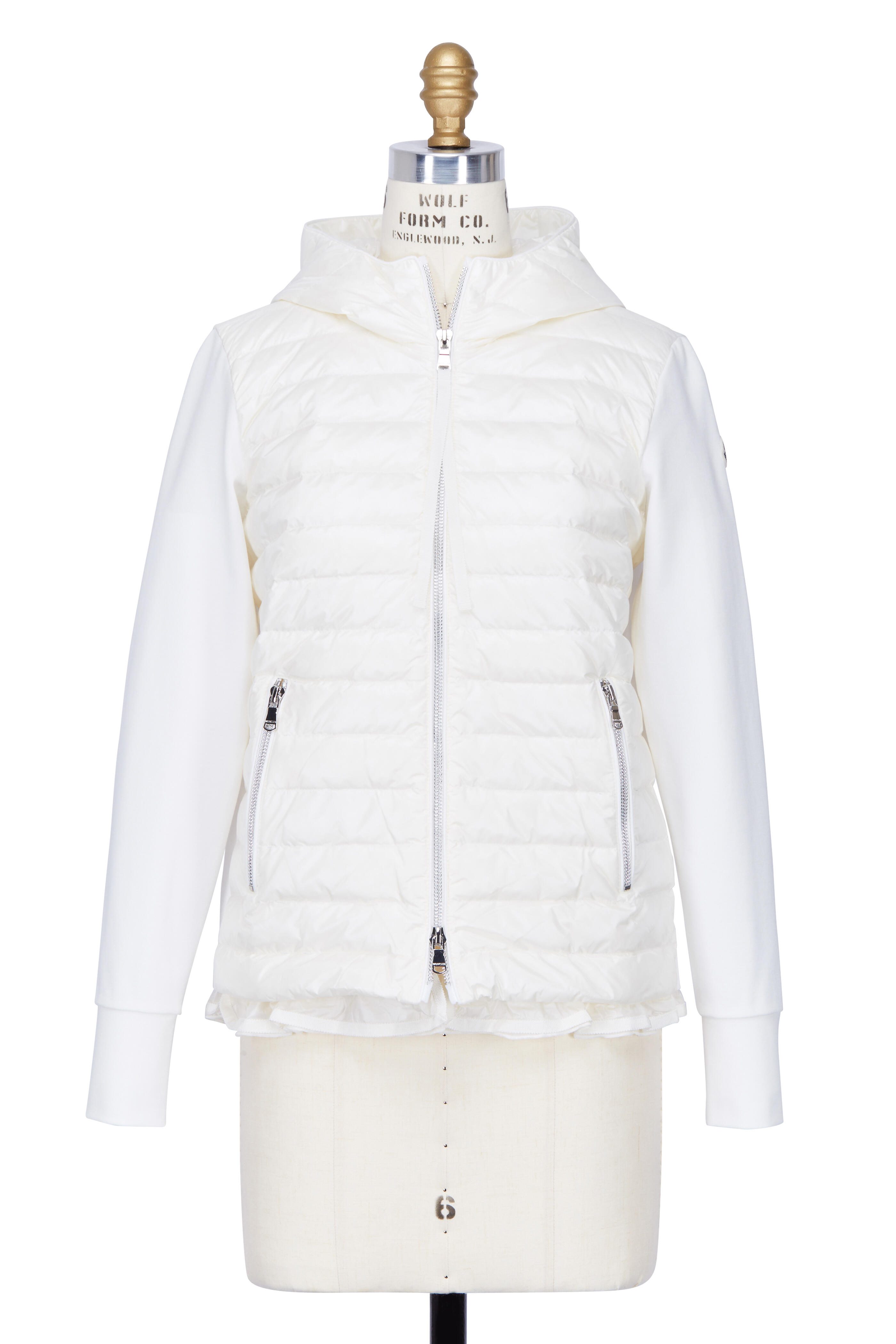 Moncler - Maglia White Flutter Hem Mixed Media Jacket