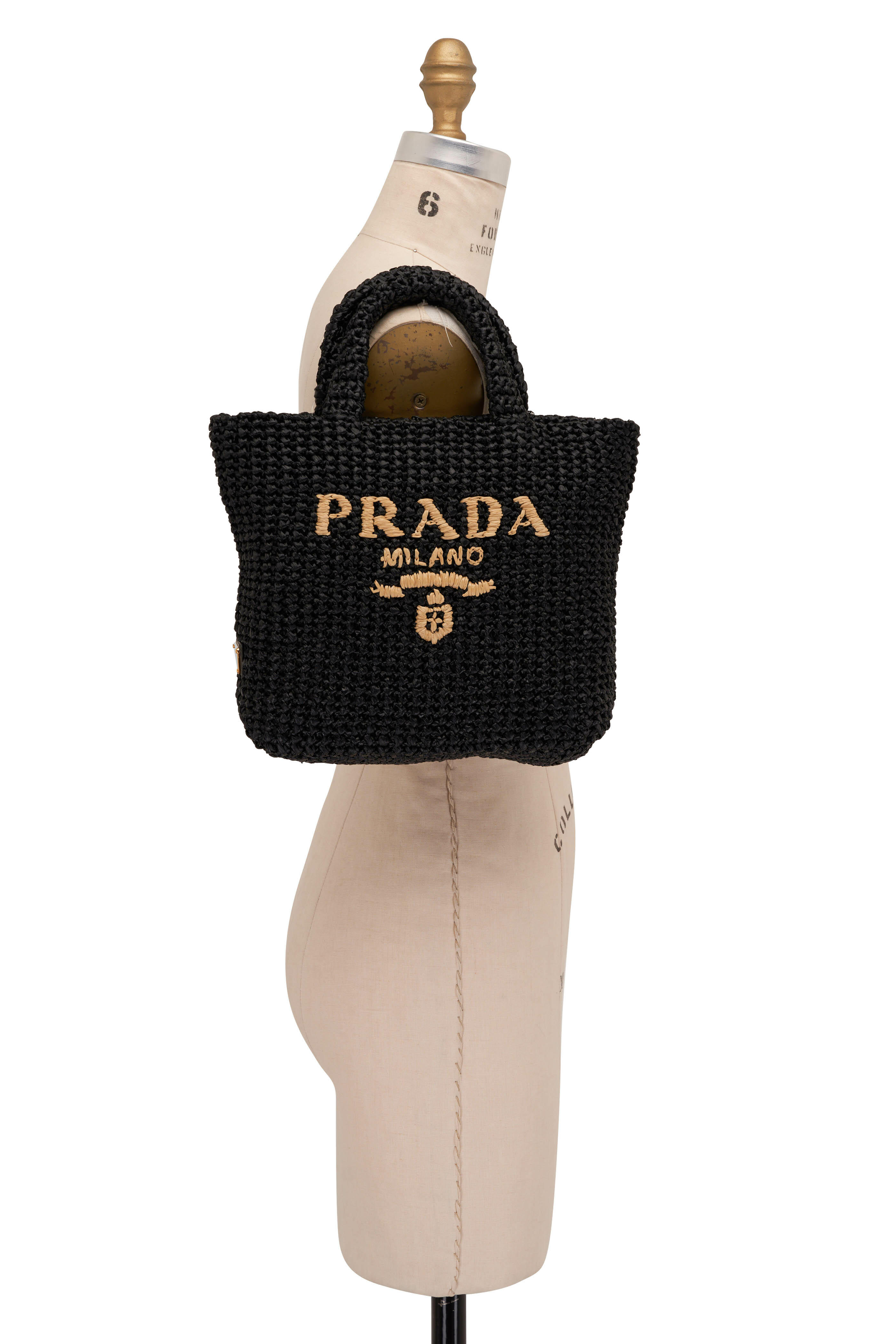 Prada - Small Black Raffia Crochet Tote Bag | Mitchell Stores