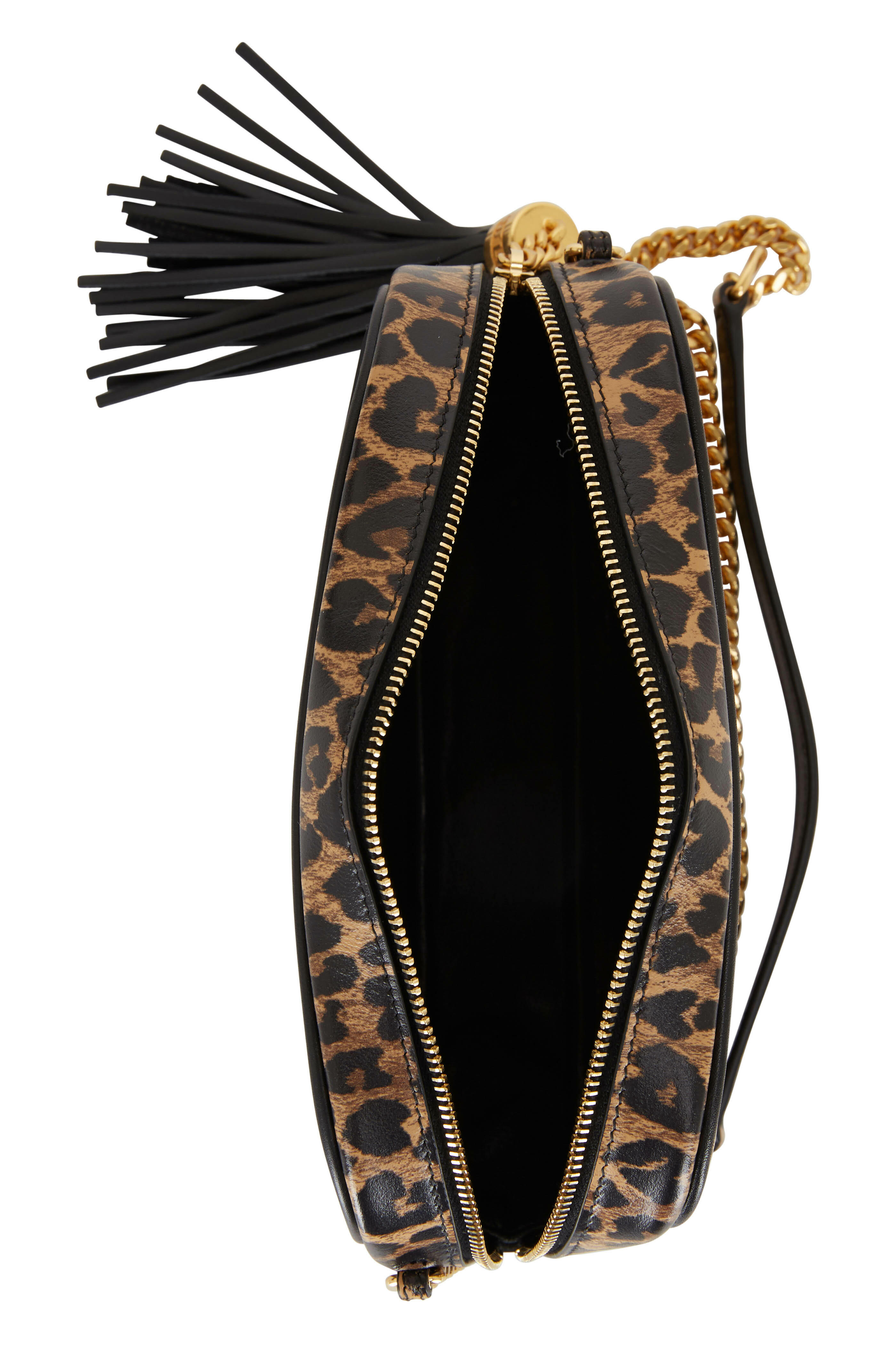 Saint Laurent Leopard Heart Print Leather Monogram Kate Chain