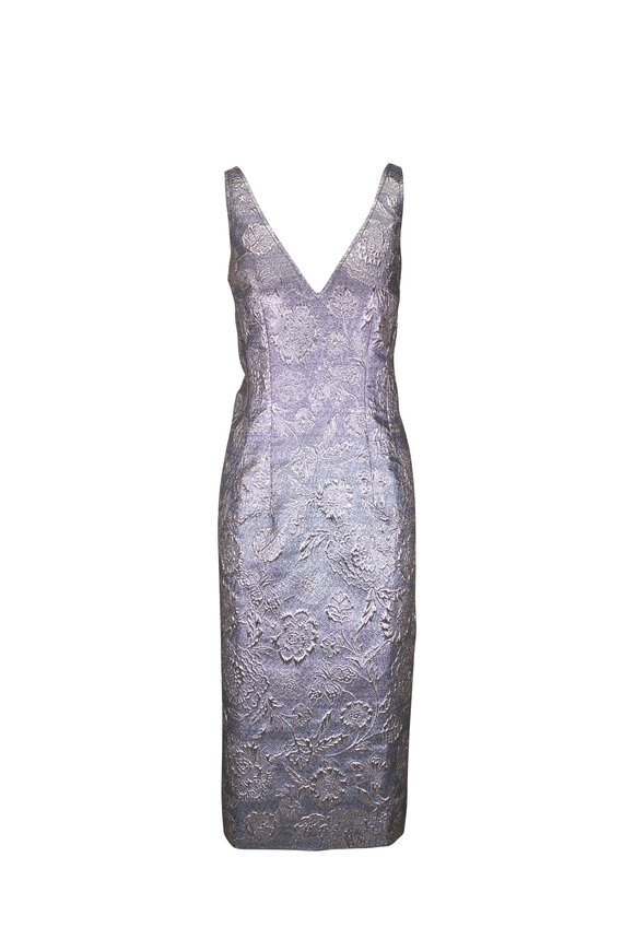 Totême Silver V-Neck Brocade Midi Dress