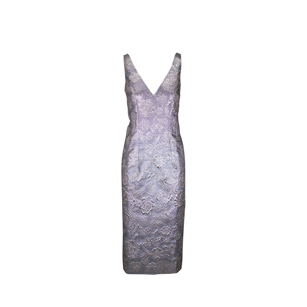 新品未使用 ESTNATION TOTÊME Amaya V-NeckDress Totême - Silver V-Neck Brocade Midi Dress | Mitchell Stores
