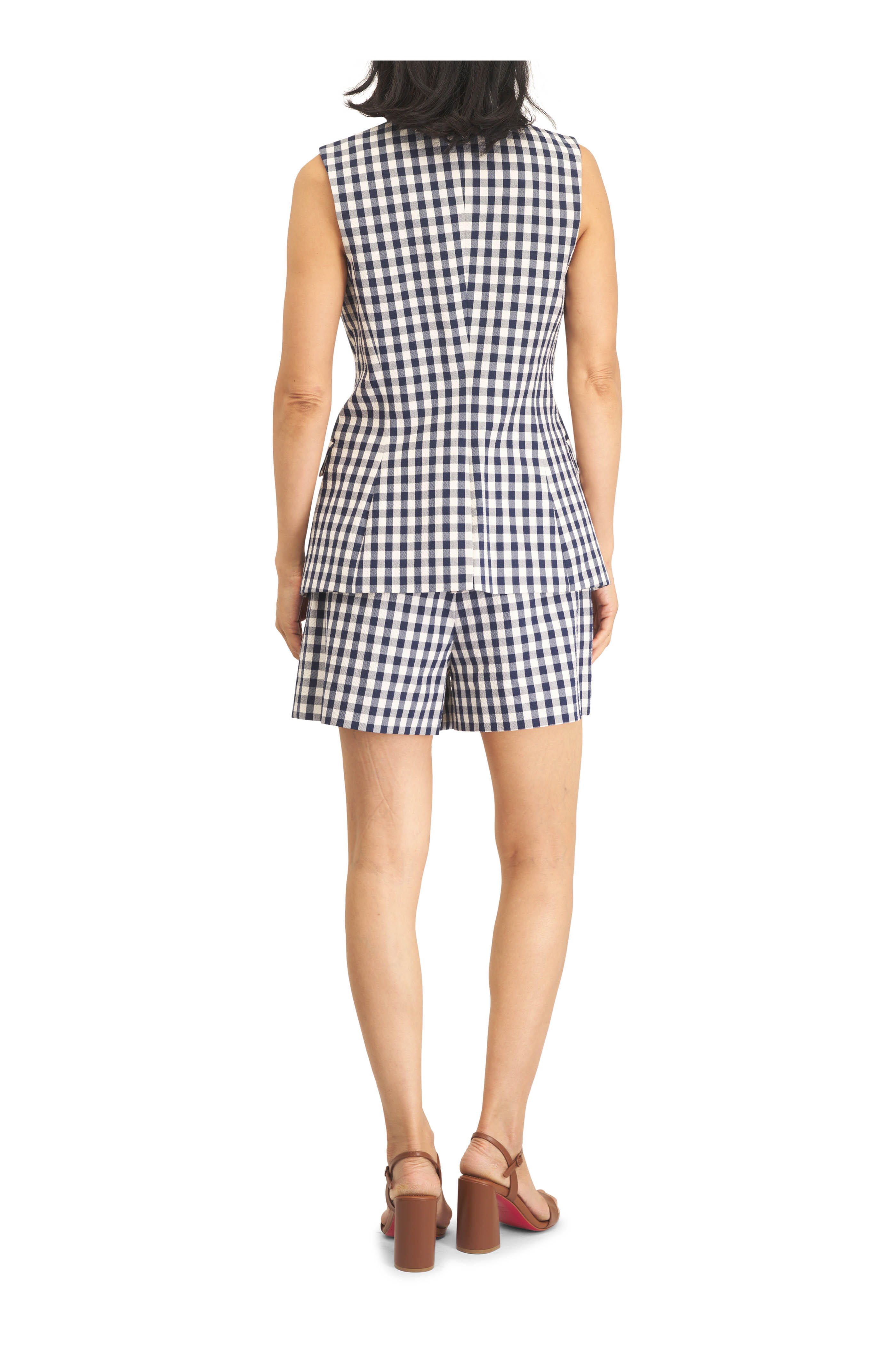 Veronica Beard - Haina Navy & Dove White Gingham Seersucker Shorts - view 3