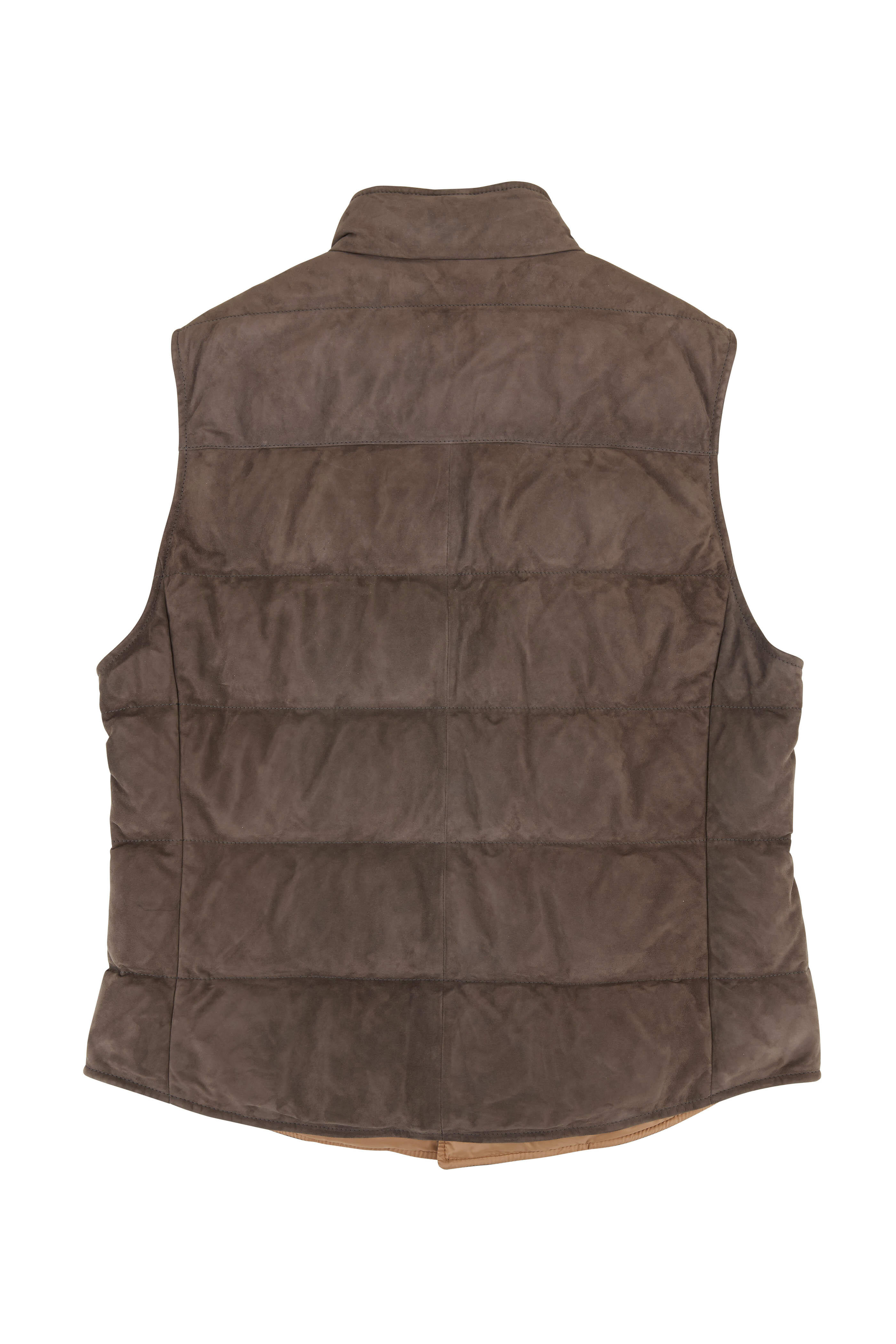 Brunello Cucinelli - Dark Olive Suede Button Front Quilted Vest