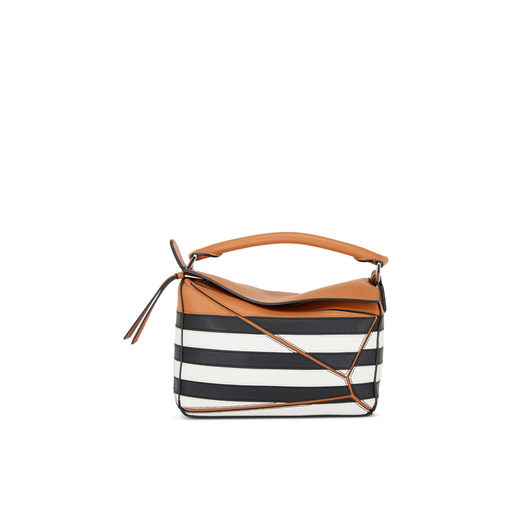 Loewe Puzzle Striped Canvas And Leather Shoulder Bag