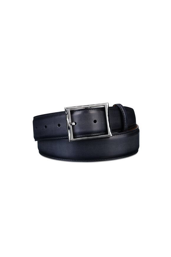 Berluti Classic Nero Grigio Leather Belt