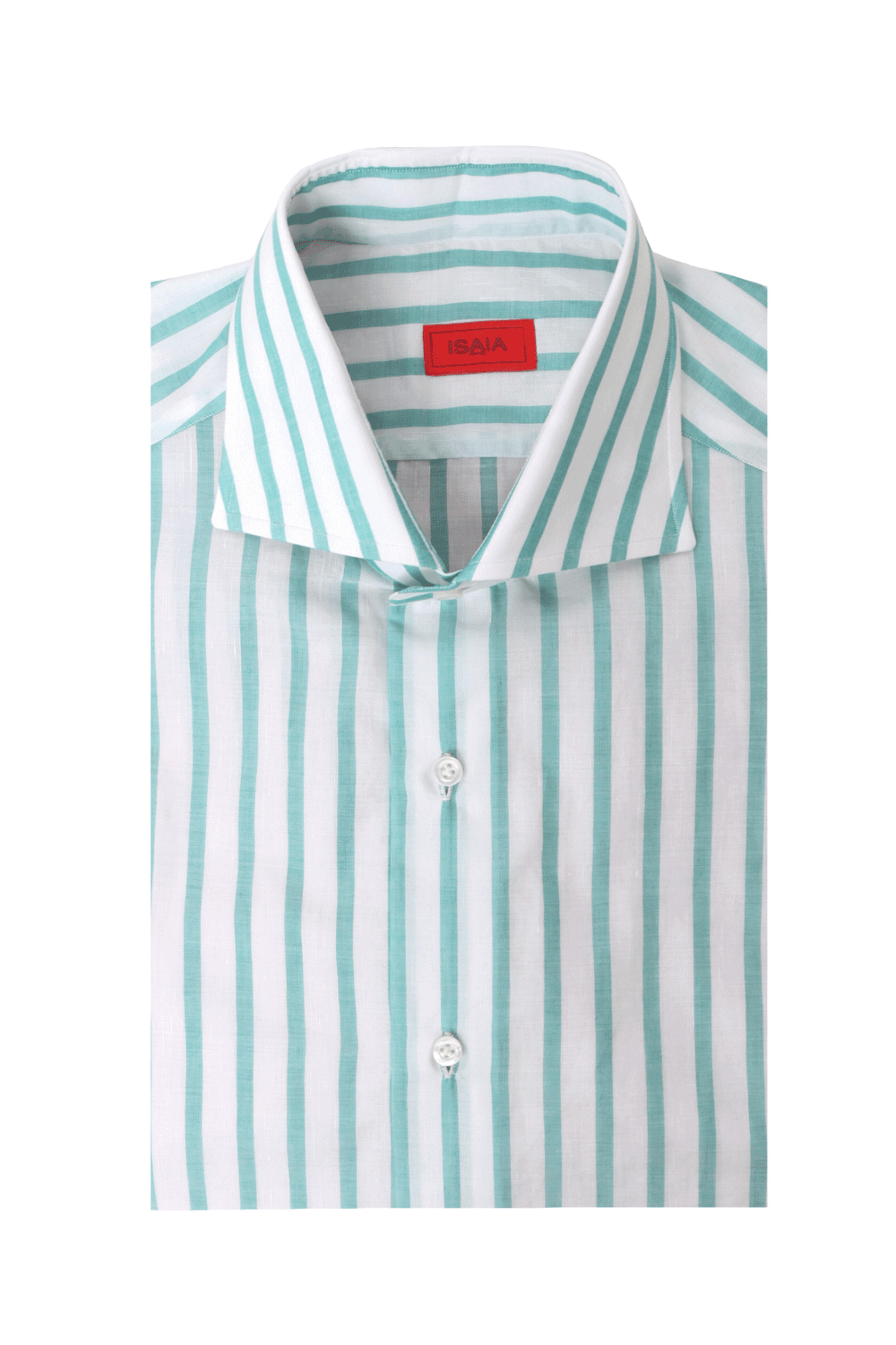 Isaia - Green & White Striped Sport Shirt