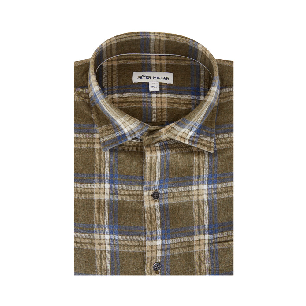Peter Millar - Olive Plaid Flannel Sport Shirt | Mitchell Stores