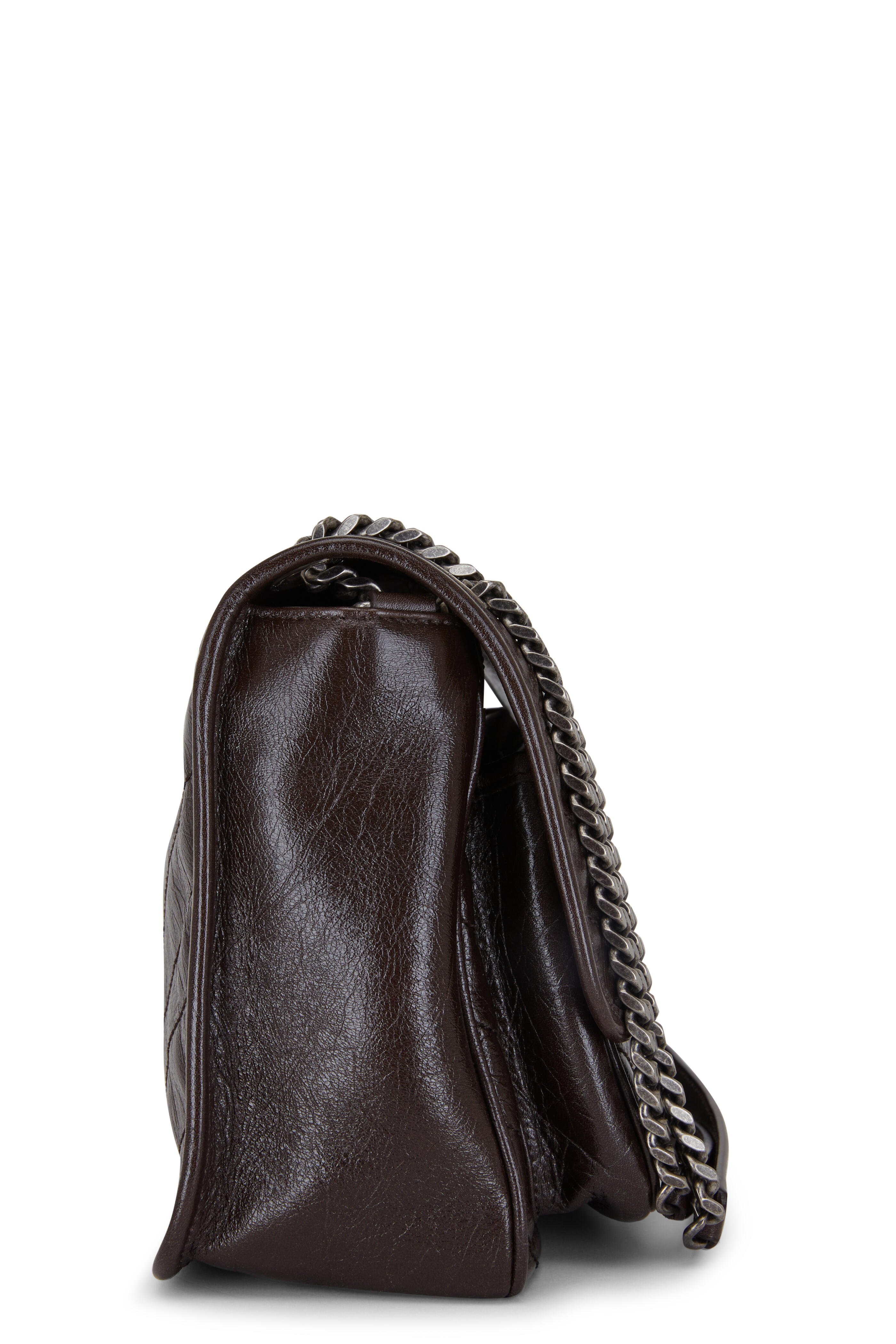 Saint Laurent - Niki Chocolate Crinkle Leather Medium Shoulder Bag