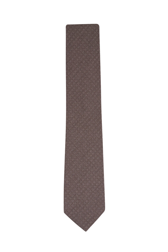 Canali Micro Medallion Tan Silk & Cashmere Necktie - view 1