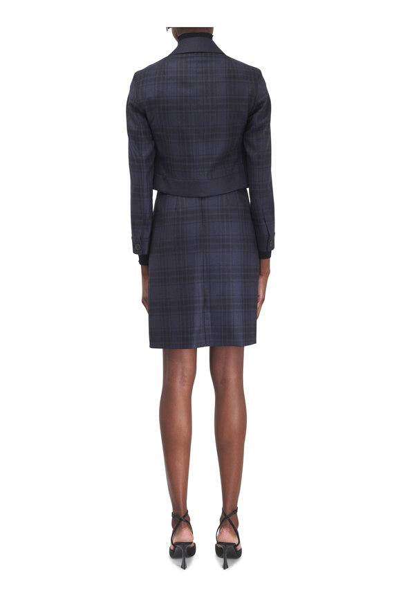 Akris Navy & Plaid Wool A-Line Dress - view 3