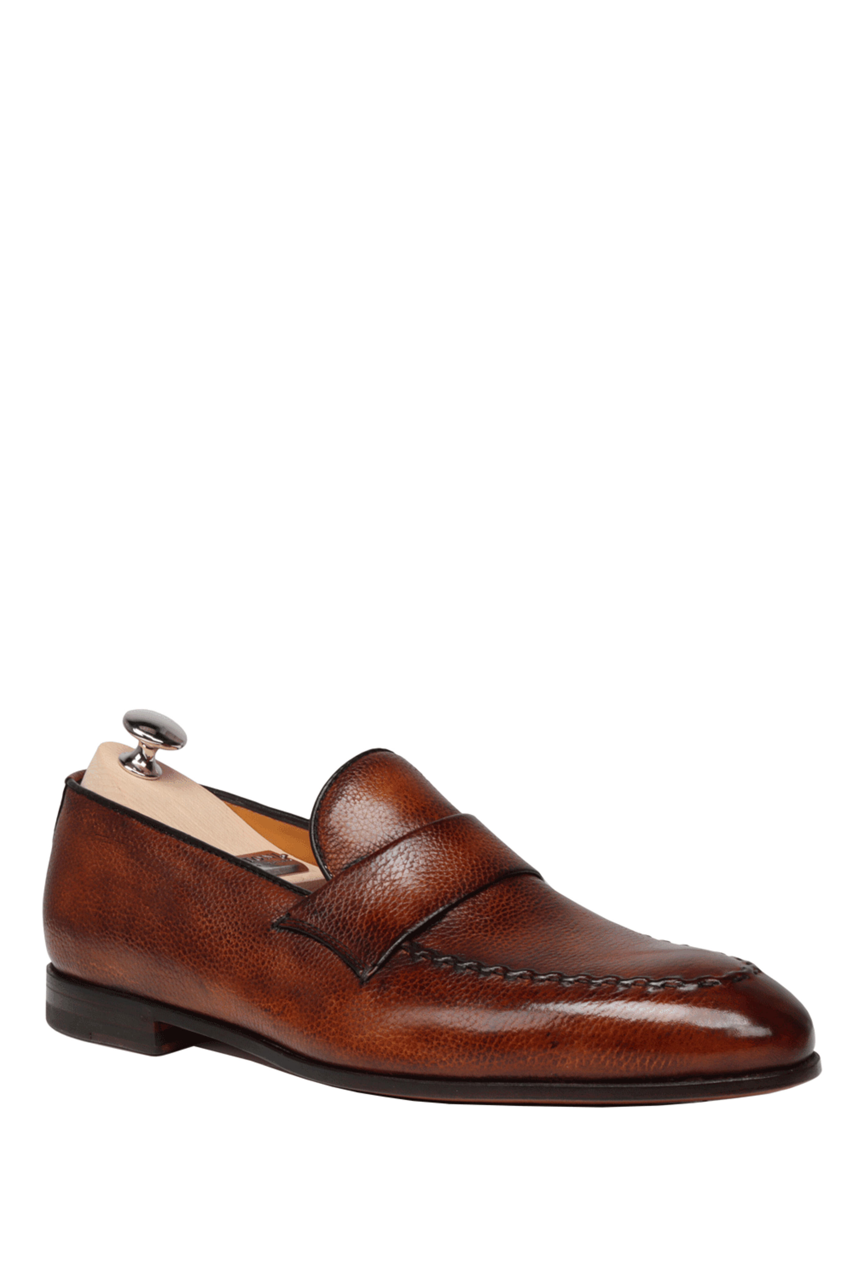 Bontoni - Brown Soft Grain S-Stitch Loafer