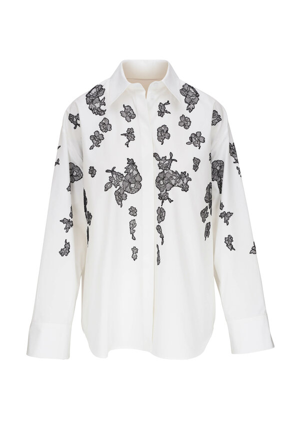 Valentino - White & Black Lace Cotton Poplin Blouse 