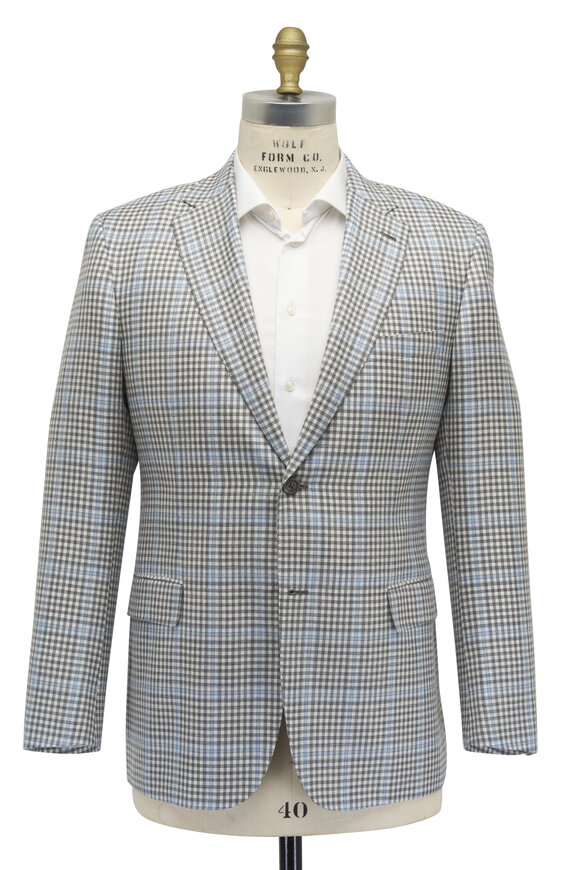 Brioni - White, Gray & Light Blue Check Sportcoat