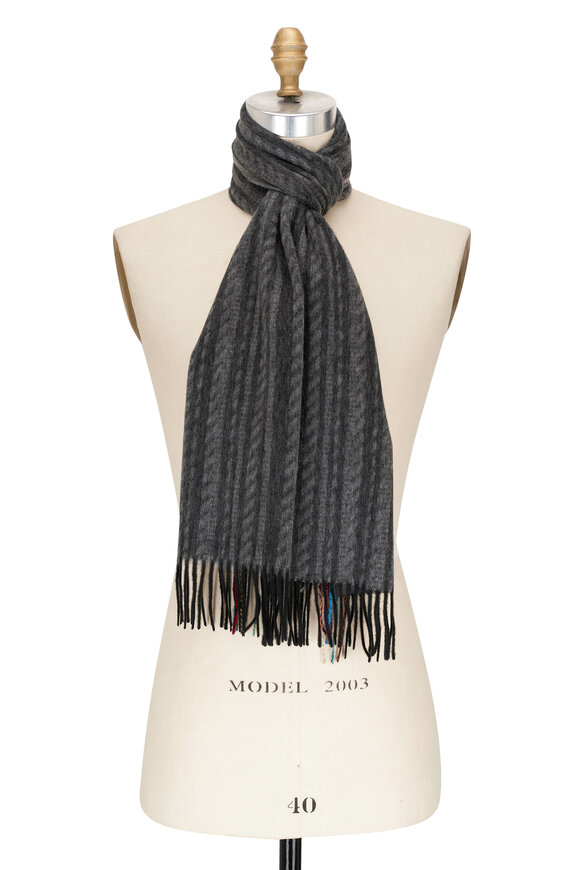 Mens Textured Stripe Cashmere Scarf