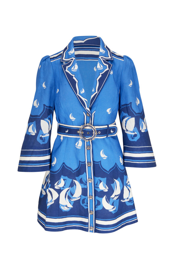 Zimmermann - High Tide Blue Sail Mini Shirt Dress 