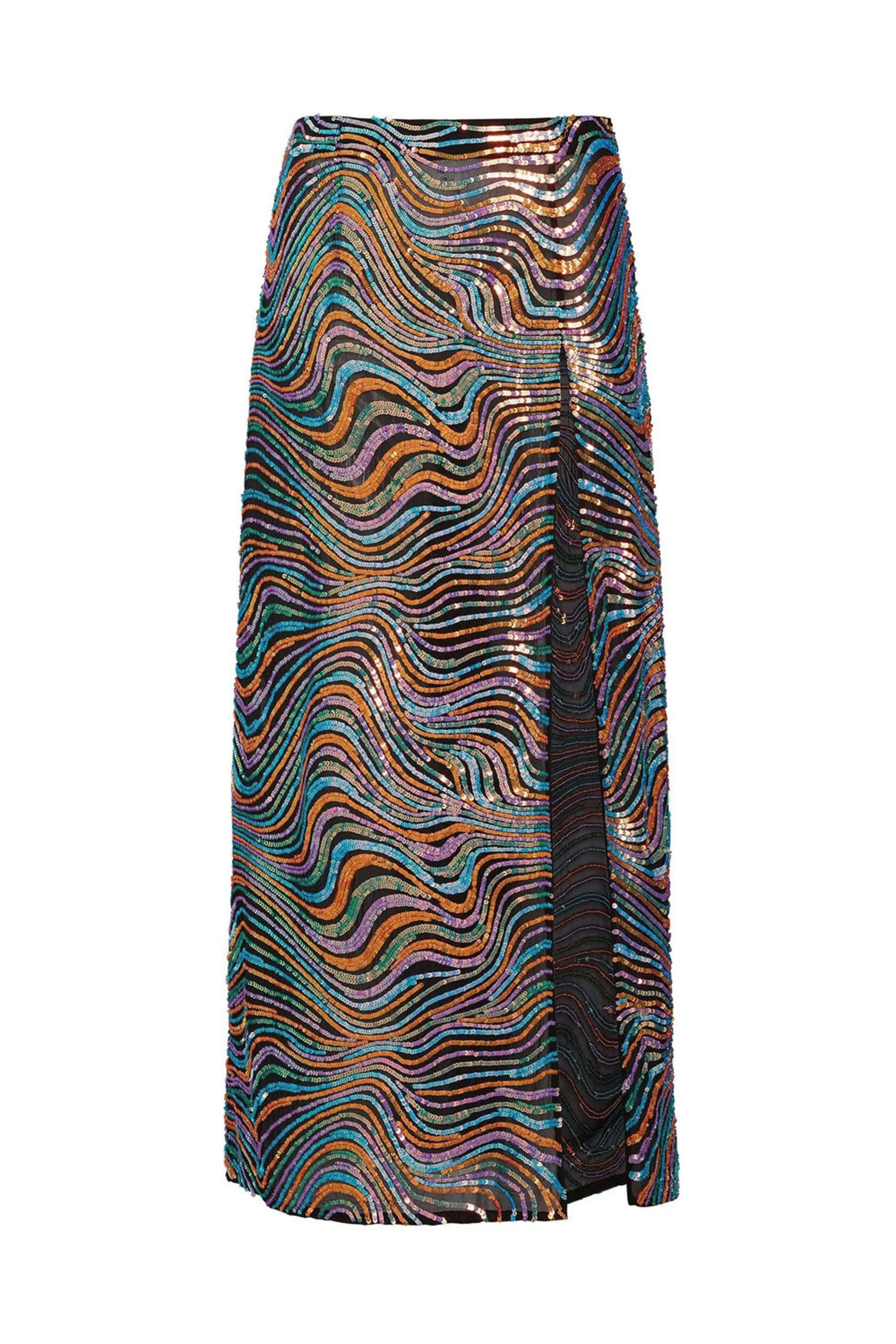 LaPointe - Black Multicolor Swirl Sequin Midi Skirt