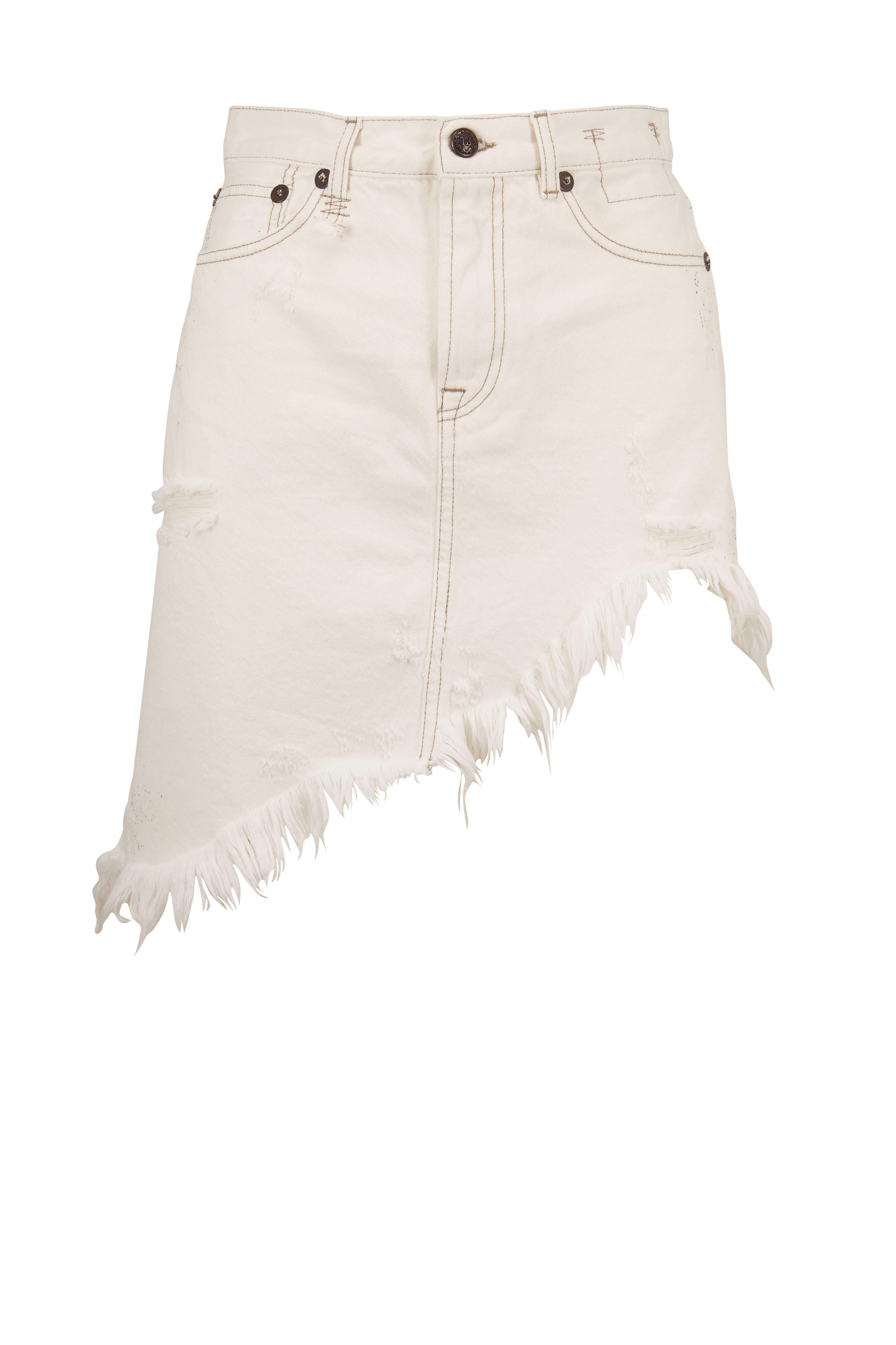 R13 - Nollie White Distressed Denim Skirt | Mitchell Stores