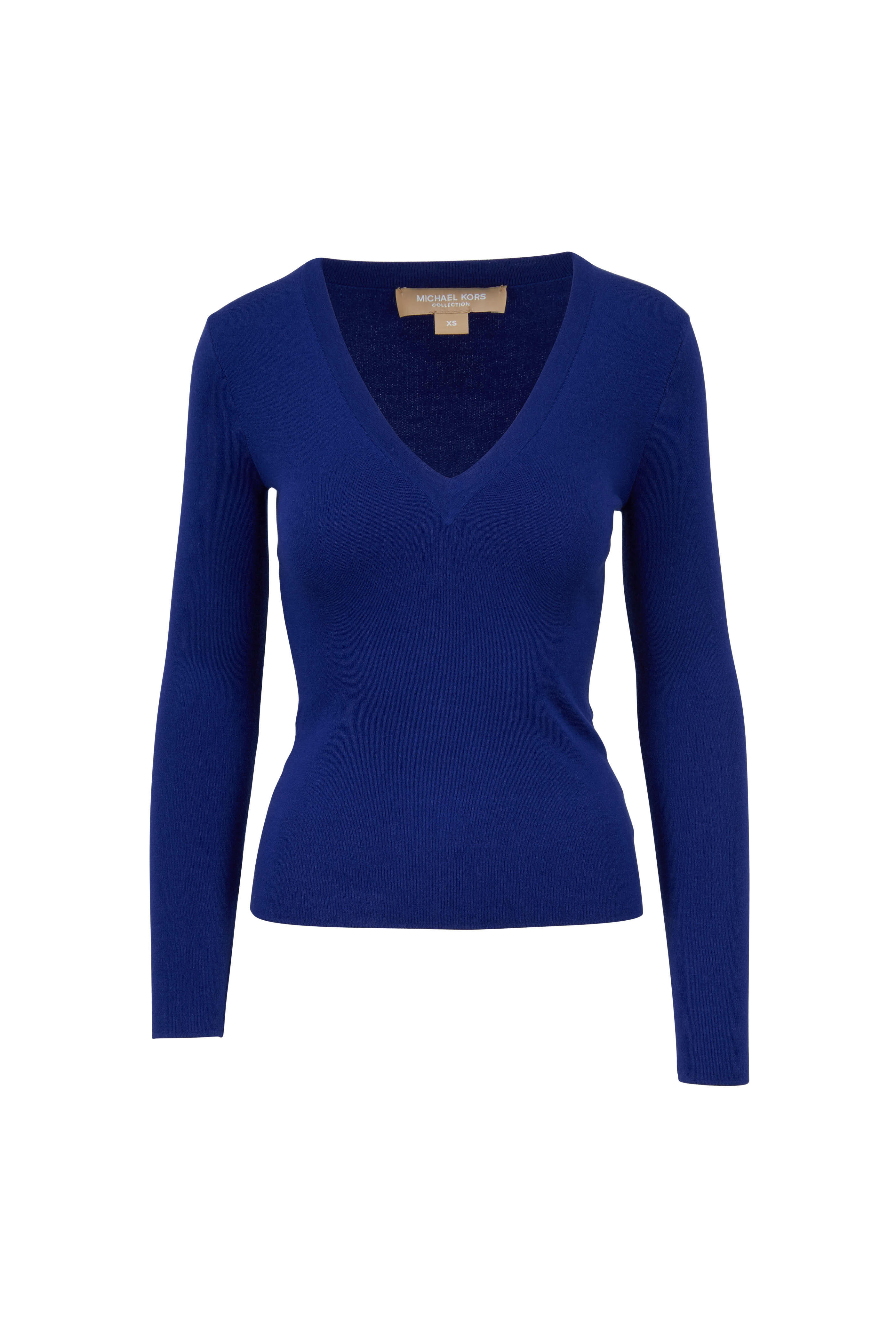 De tormenta Escalera Deambular Michael Kors Collection - Lapis Blue Cashmere V-Neck Sweater
