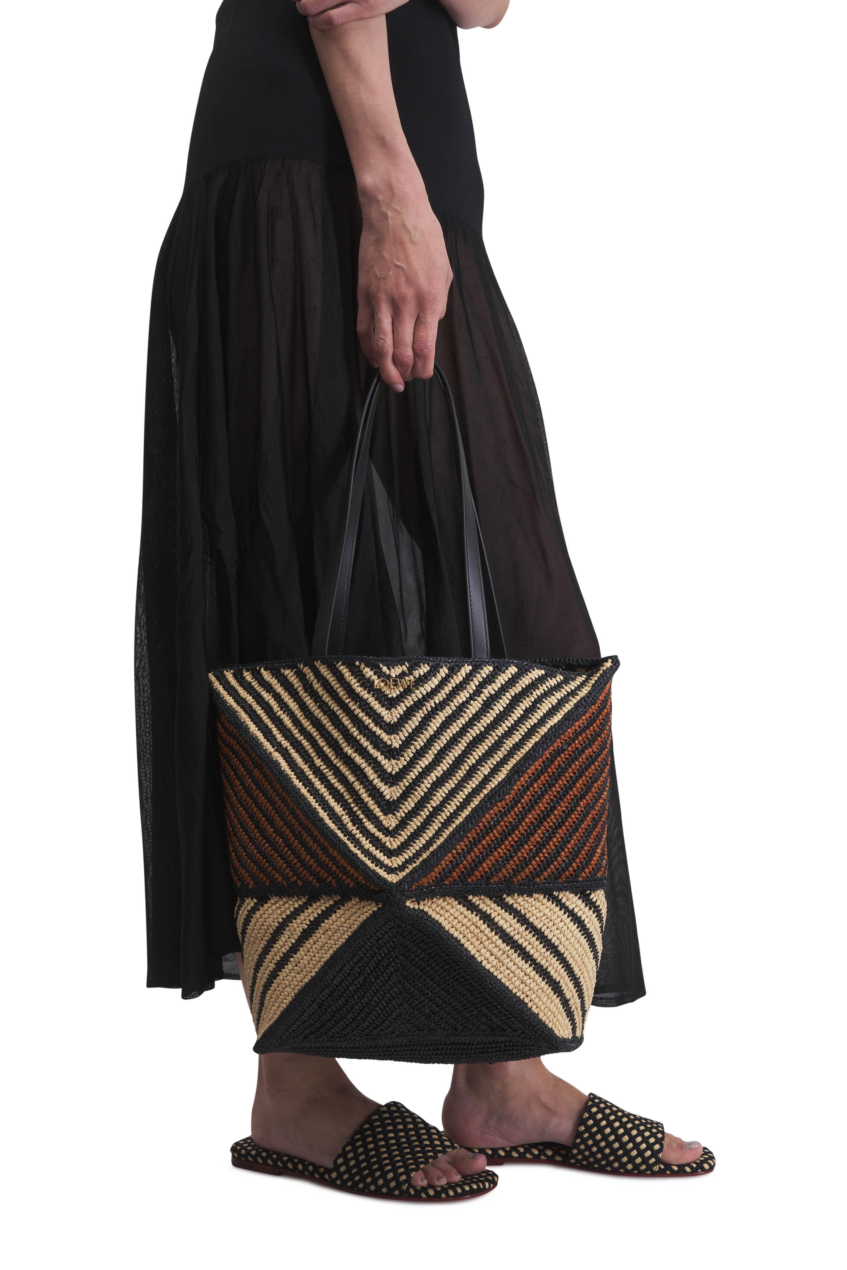 Loewe - Puzzle Fold Natural & Honey Gold Raffia Tote