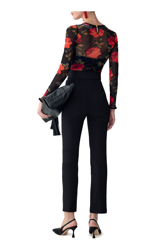 Carolina Herrera Black & Red Rose Print Mesh Top - view 3