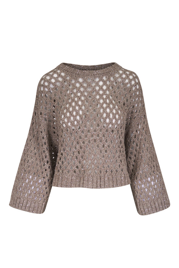 Brunello Cucinelli Dark Beige Sequin Open Knit Sweater