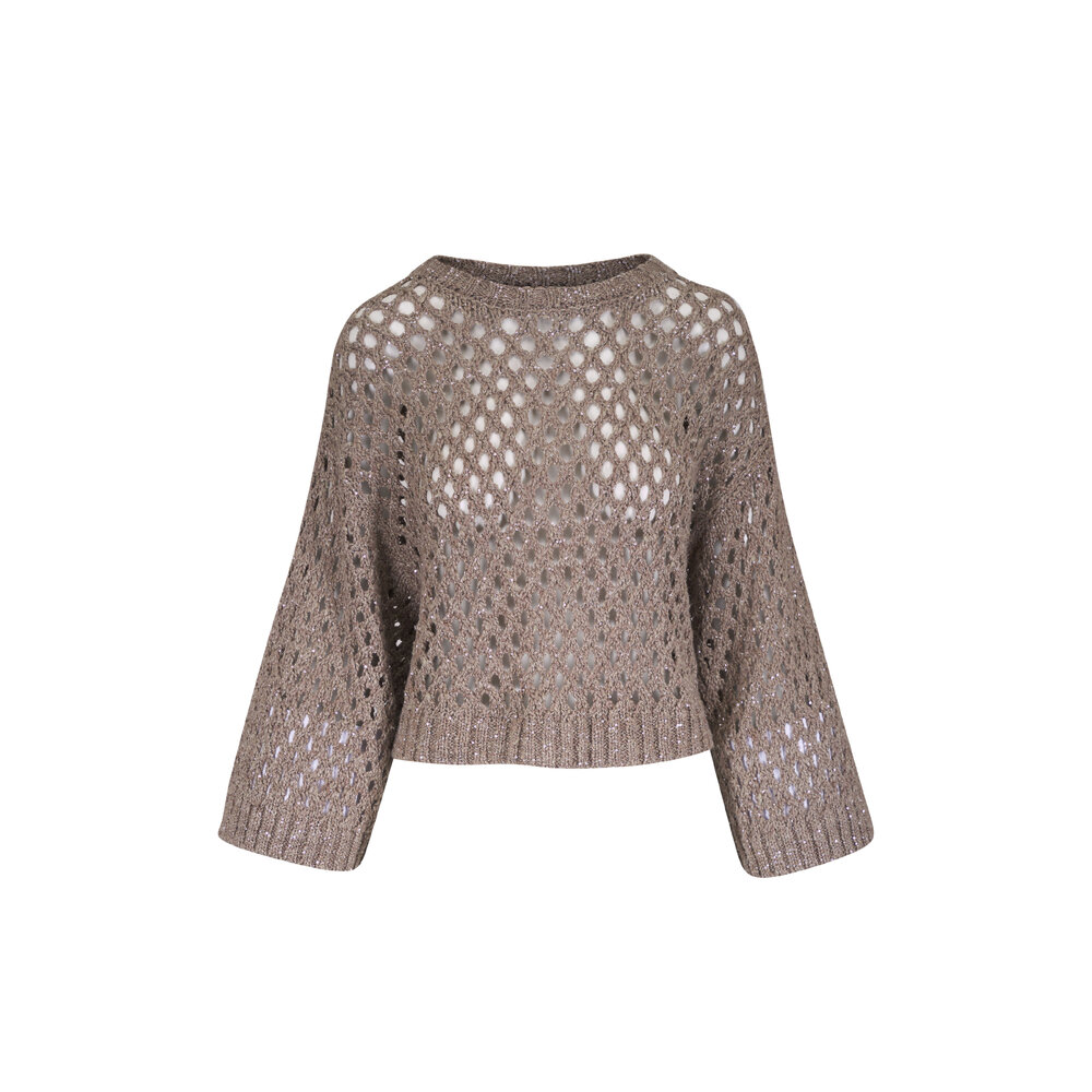 アクセサリーその他 BRUNELLO CUCINELLI KNITWEAR Brunello Cucinelli - Dark Beige Sequin Open Knit Sweater