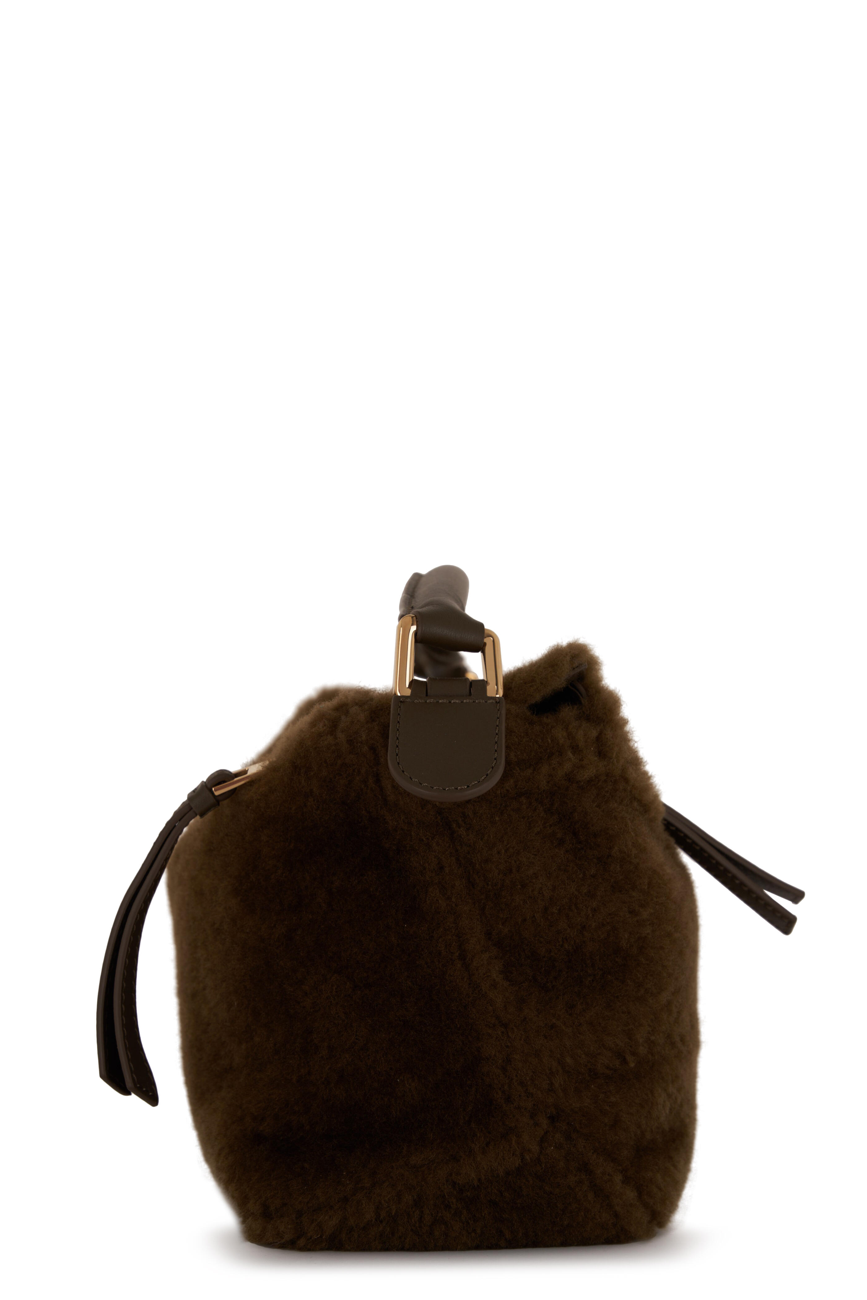 Loewe - Small Puzzle Dark Khaki Green Shearling Bag