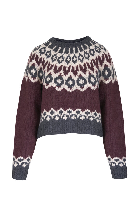 Nili Lotan Isaline Burgundy Cashmere Fair Isle Sweater - view 1