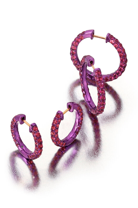 Graziela Gems - Rhodolite & Magenta Rhodium 3 Sided Hoops