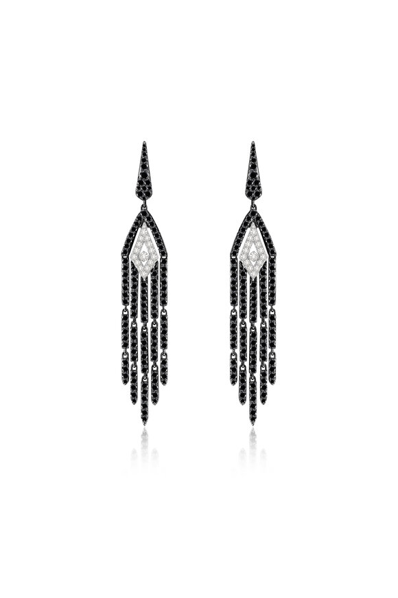 Sutra - 18K White Gold Black & White Diamond Long Earrings