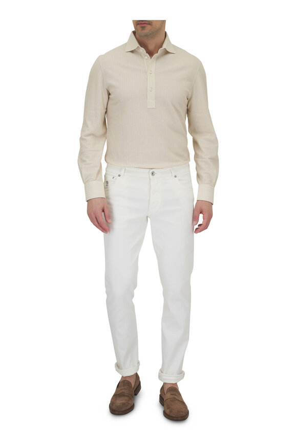 Brunello Cucinelli - Off White Cotton & Silk Waffle Knit Polo