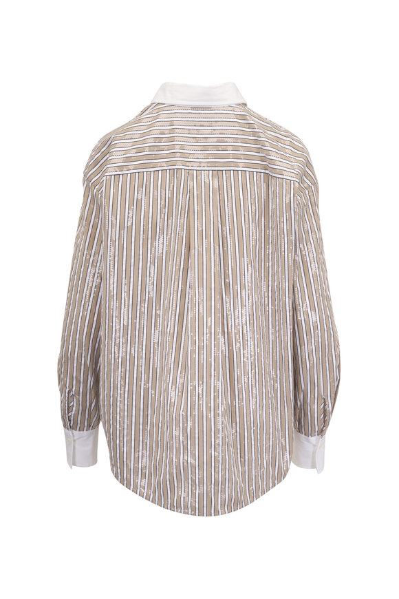 Brunello Cucinelli Dazzling Stripes Beige & White Sequin Blouse - view 3
