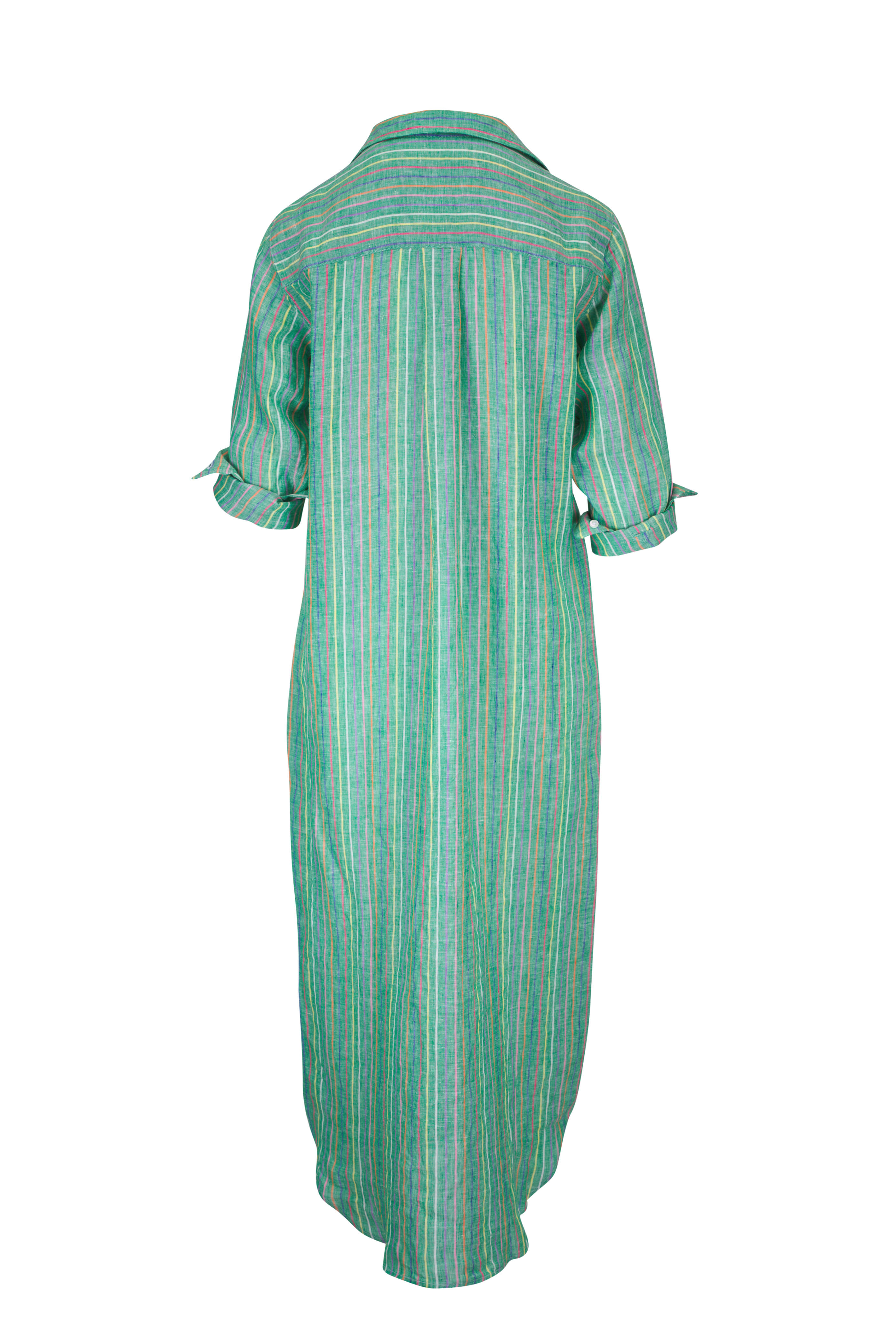 Frank & Eileen - Rory Green Multi Stripe Maxi Shirtdress