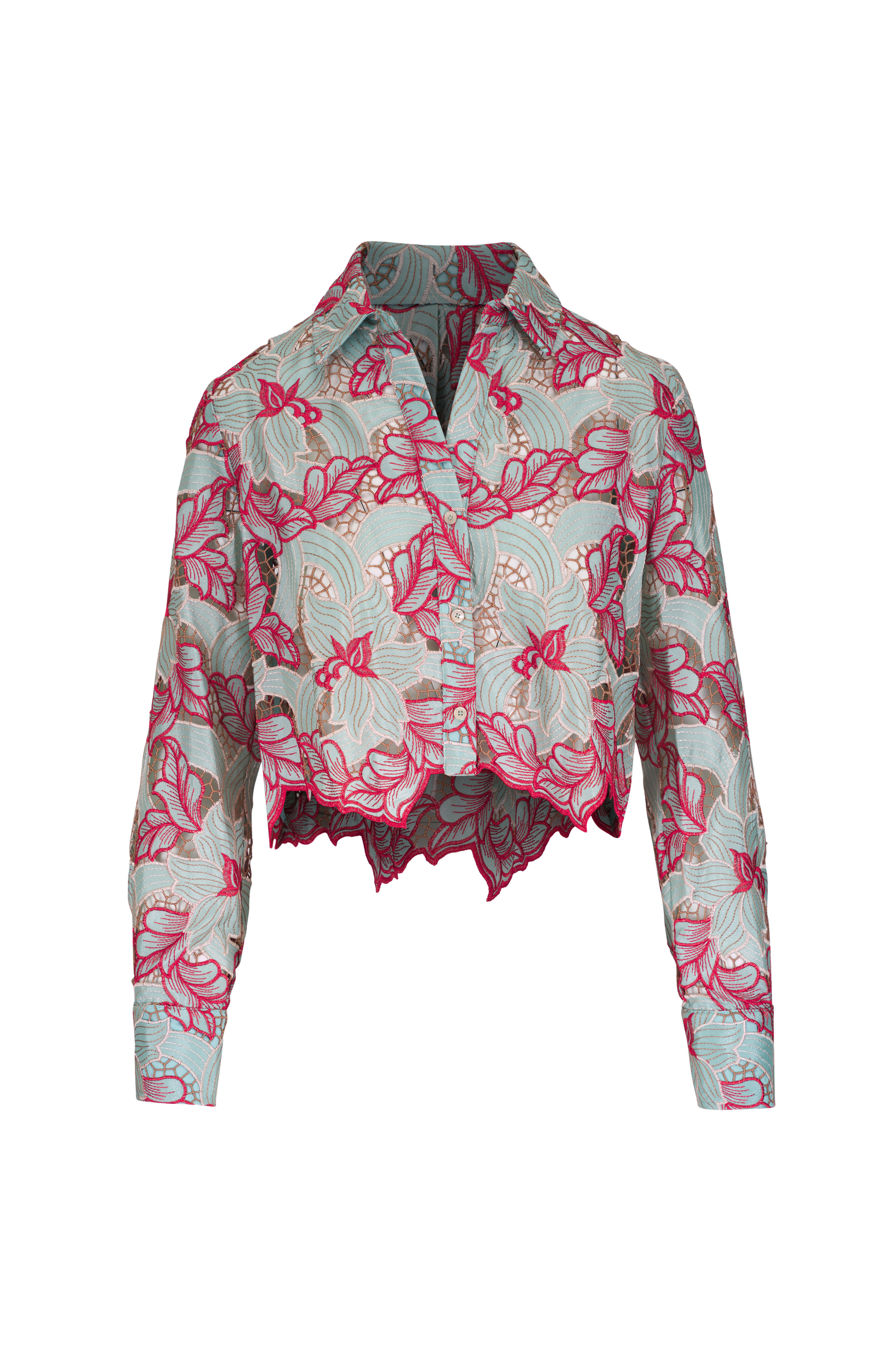 L'Agence - Akemi Multicolor Eyelet Cropped Lace Blouse