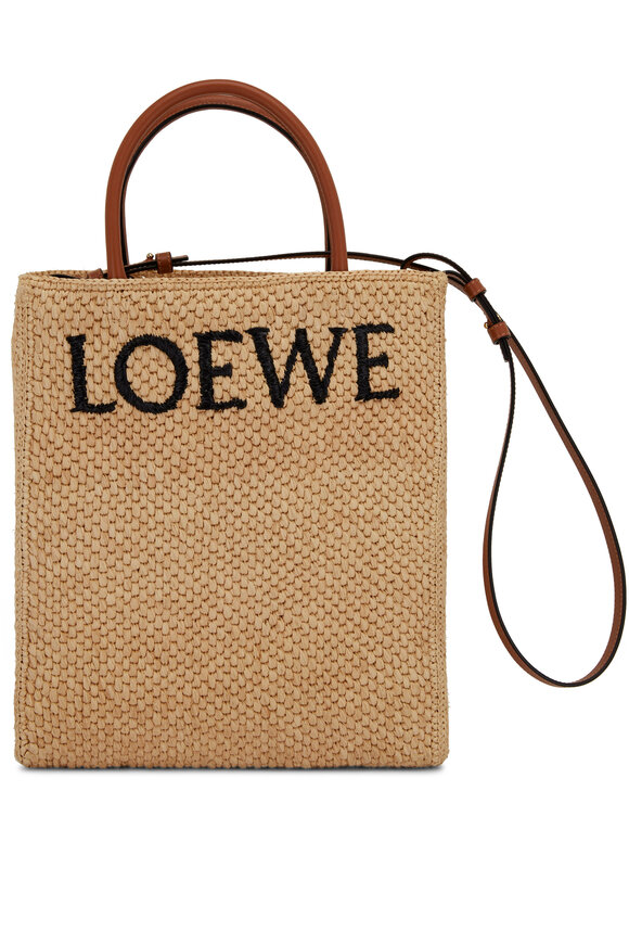 Loewe - A4 Logo North-South Raffia & Leather Tote Bag