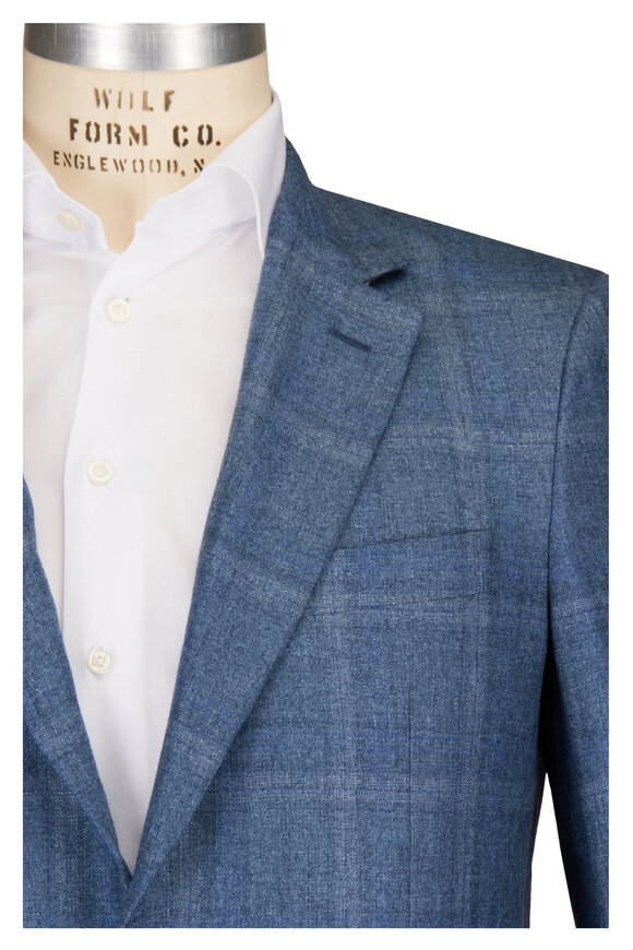 Canali Kei Midnight Blue Plaid Silk & Cashmere Sportcoat - view 1