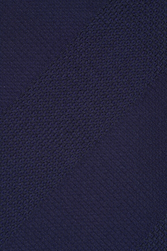 Eton - Navy Blue Block Stripe Silk Necktie