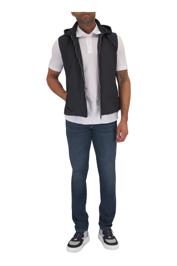 Moorer - Navy Blue Hooded Zip Vest