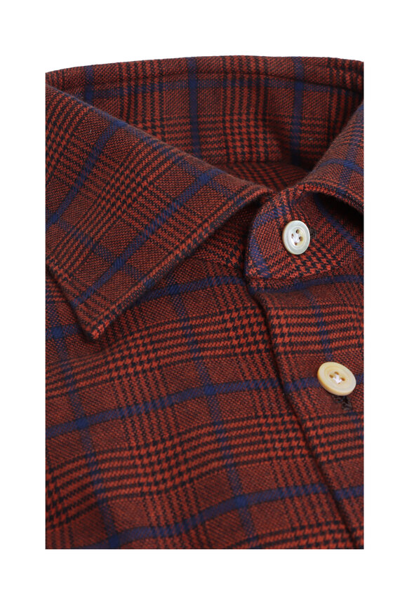 Kiton Orange & Blue Glen Plaid Sport Shirt - view 3