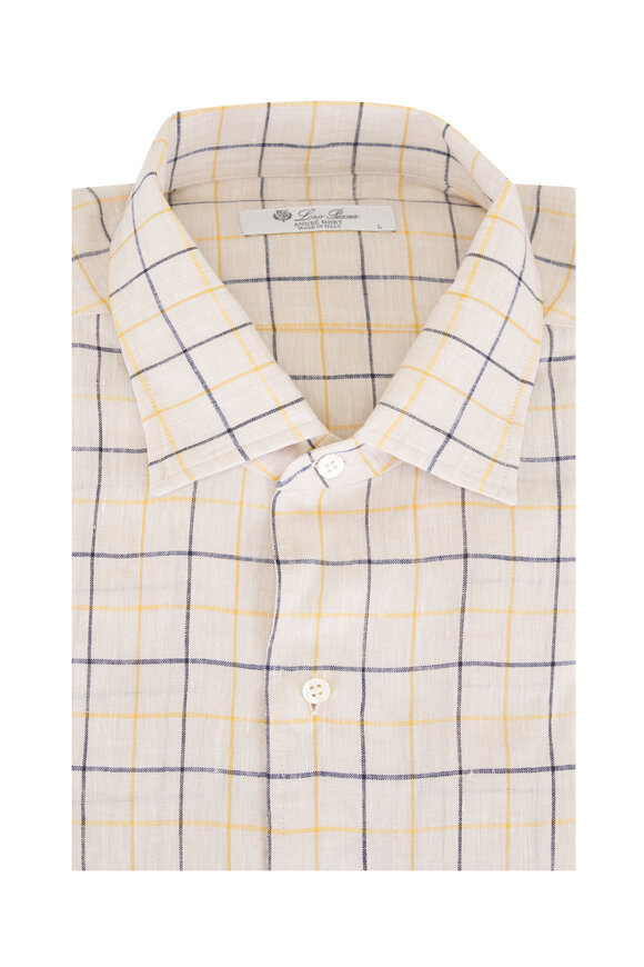 Loro Piana André Blue & Yellow Solaire Belt Linen Sport Shirt - view 1