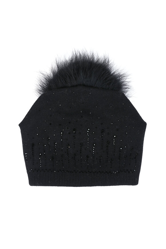Viktoria Stass - Black Rhinestone Fur Pom Pom Hat