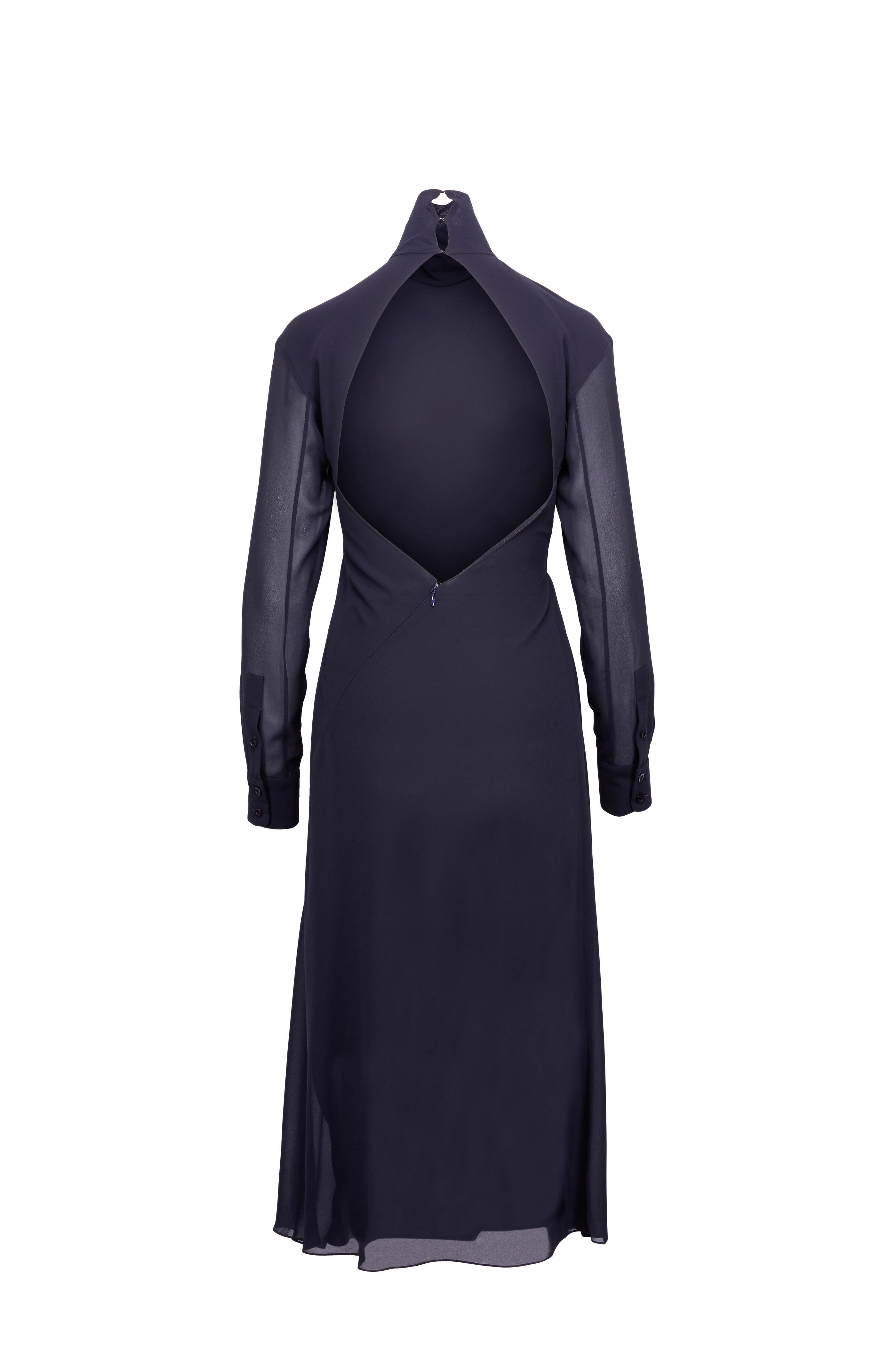 Victoria Beckham - Dark Navy Chiffon Open Back Turtleneck Dress