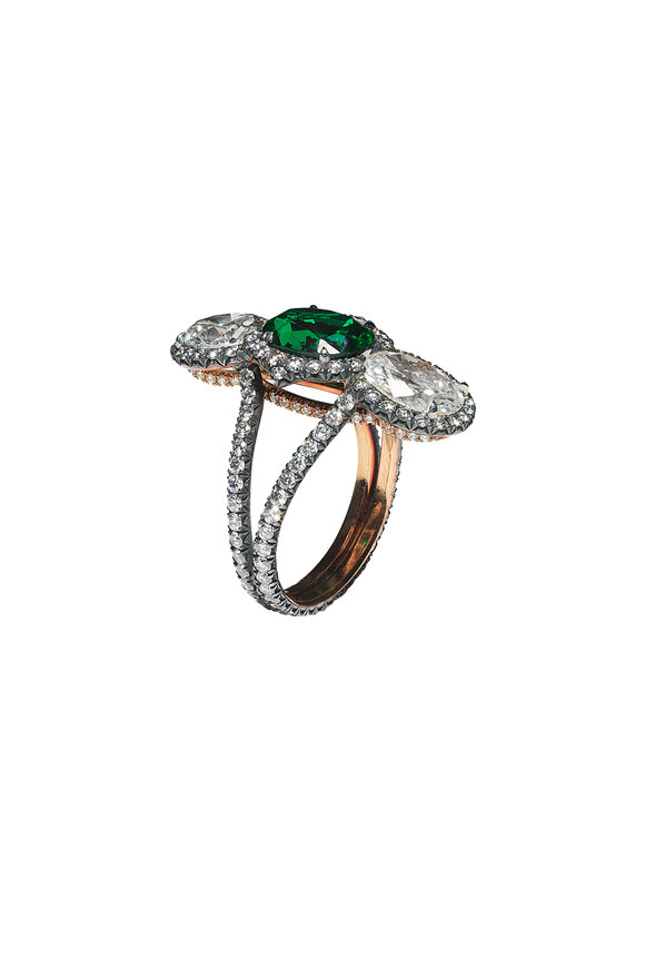 Bayco - 20K Gold & Silver Emerald & Diamond Ring