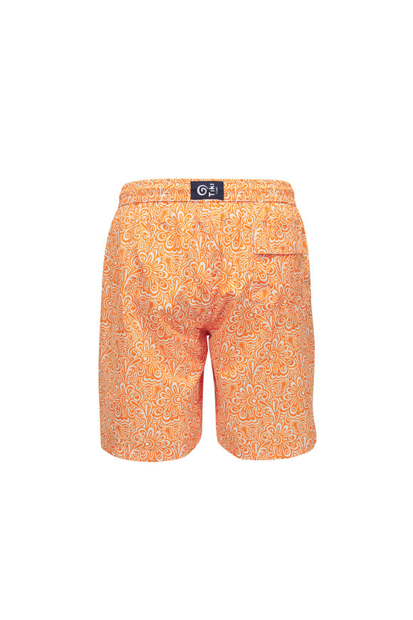 Tiki Orange Floral Print Swim Trunks - view 4