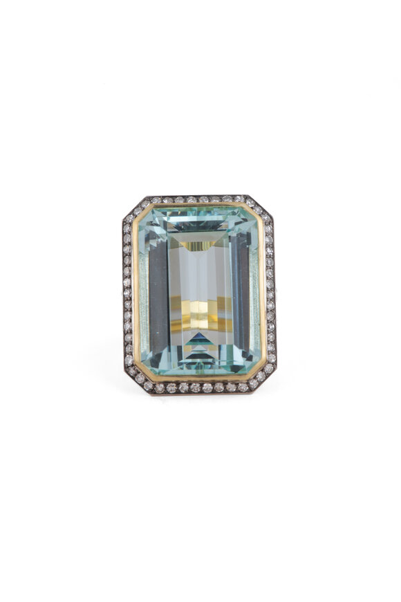 Sylva & Cie 18k Yellow Gold Aquamarine & Diamond Ring