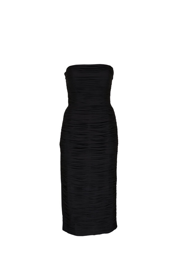 Carolina Herrera - Black Silk Strapless Gathered Midi Dress